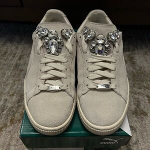 Puma Basket Jewels whisper white sneakers with Crystal Accents